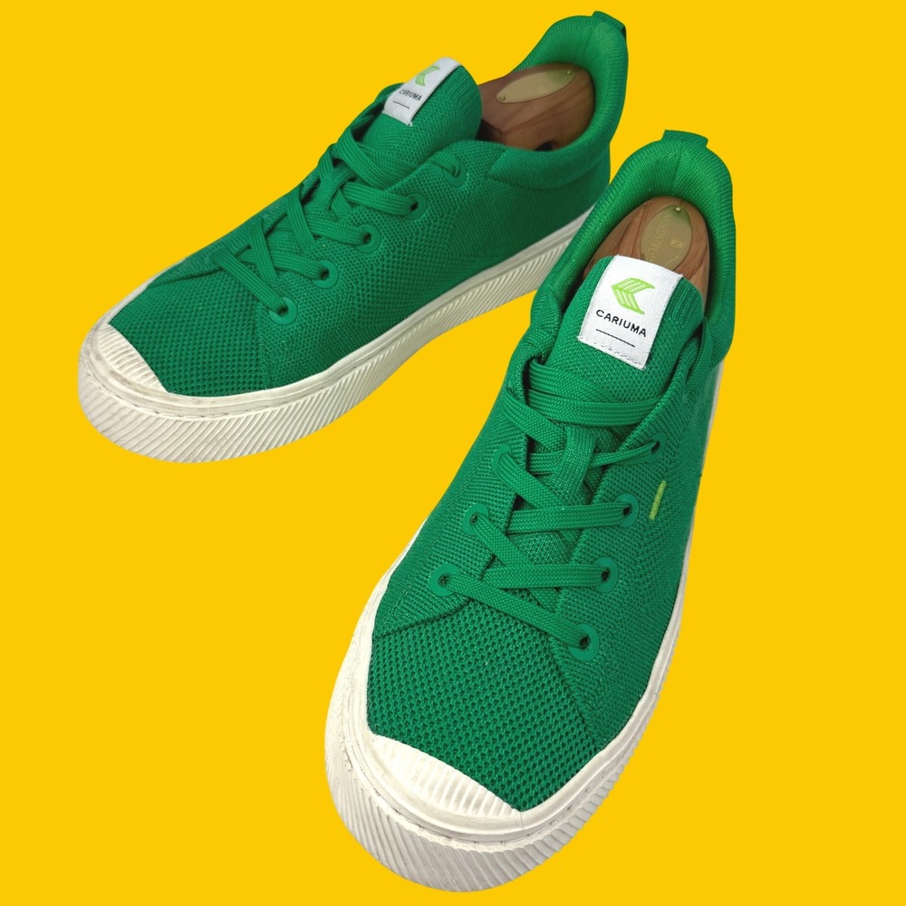 Cariuma IBI Low Top Sneakers Women 10 Green Bamboo Knit Eco Sustainable Skate
